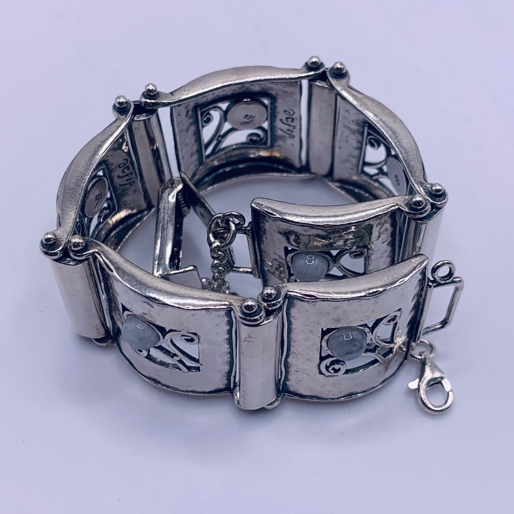 Vintage Sterling Silver Didae Panel Bracelet w/Moonstone Accents & Safety Chain - Picture 10 of 16